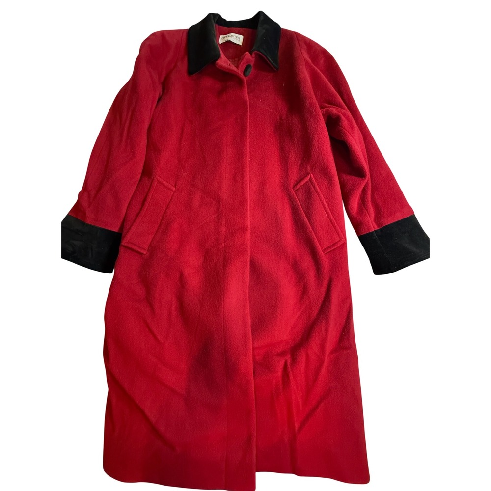 Forecaster of Boston Red Wool Coat Black Velvet Trim Vintage Made in USA Size 6